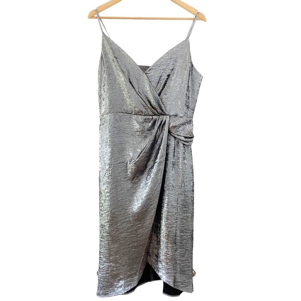 Silver Midi Wrap Style Dress NEW Sleeveless Lined Size XL